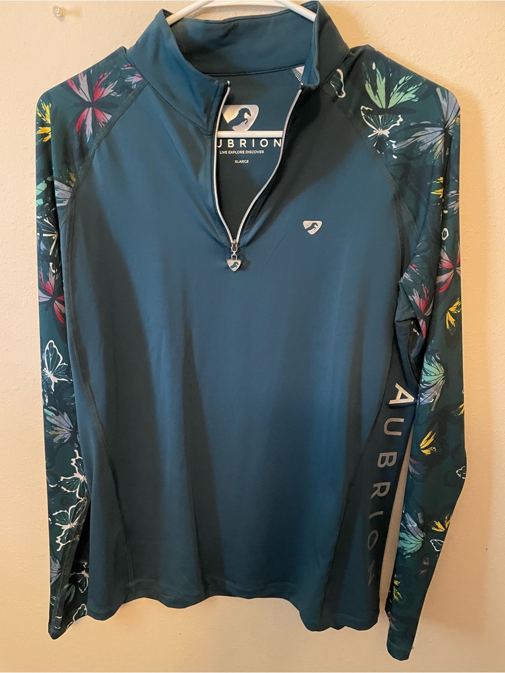 Teal Long-Sleeve riding Shirt with Floral Sleeves